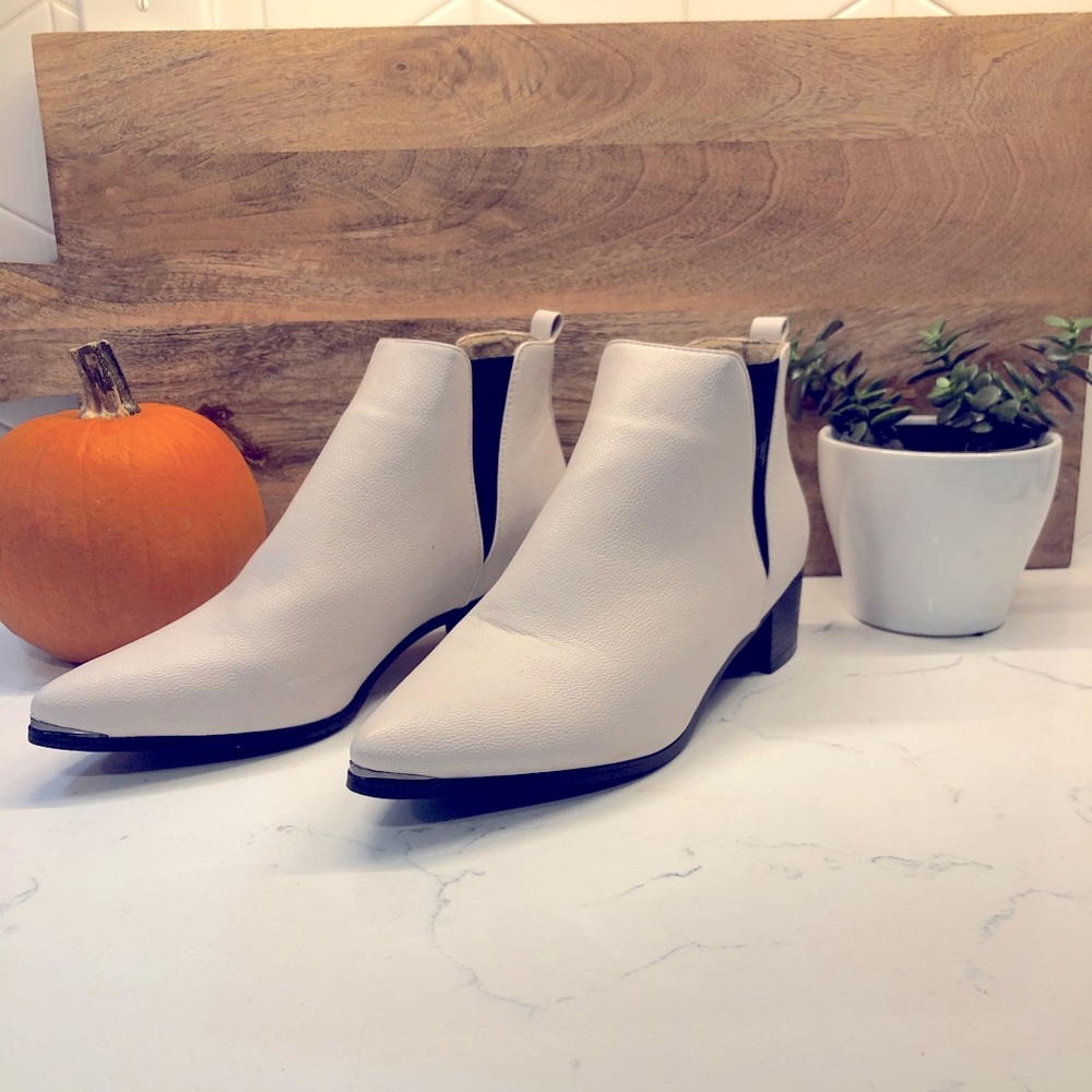 Off white faux leather boots